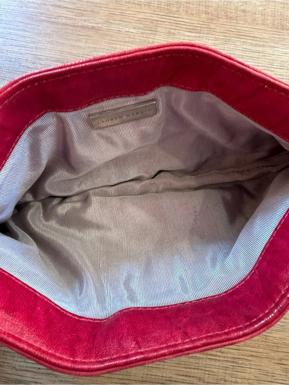 Lauren Merkin Red Leather Pleated Clutch
